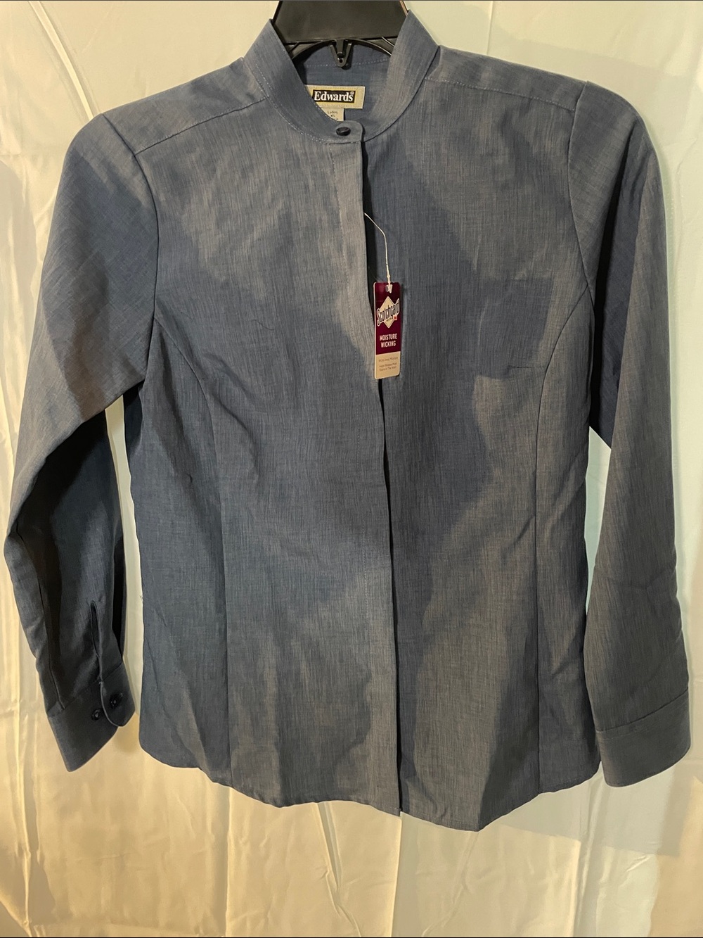 Edwards Women's Blue Button-Down banded Collar hospitality work blouse.